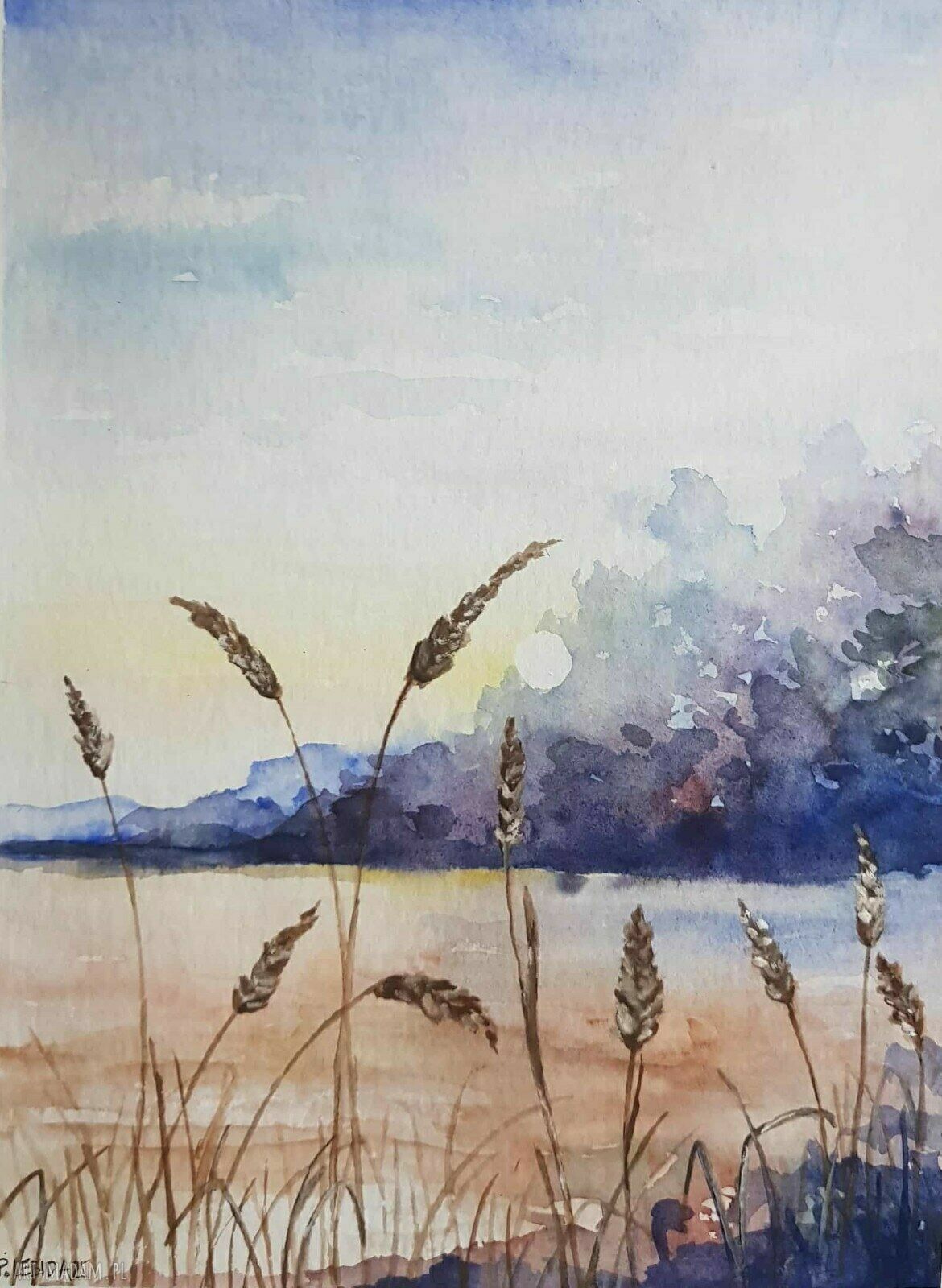 Oryginalny pejzaż w akwareli - format 32x24 cm