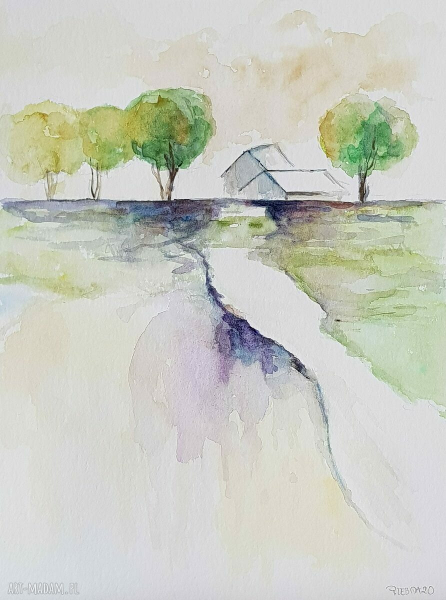 Akwarela pejzaż Pauliny Lebidy w formacie 24/32 cm - ręcznie malowana