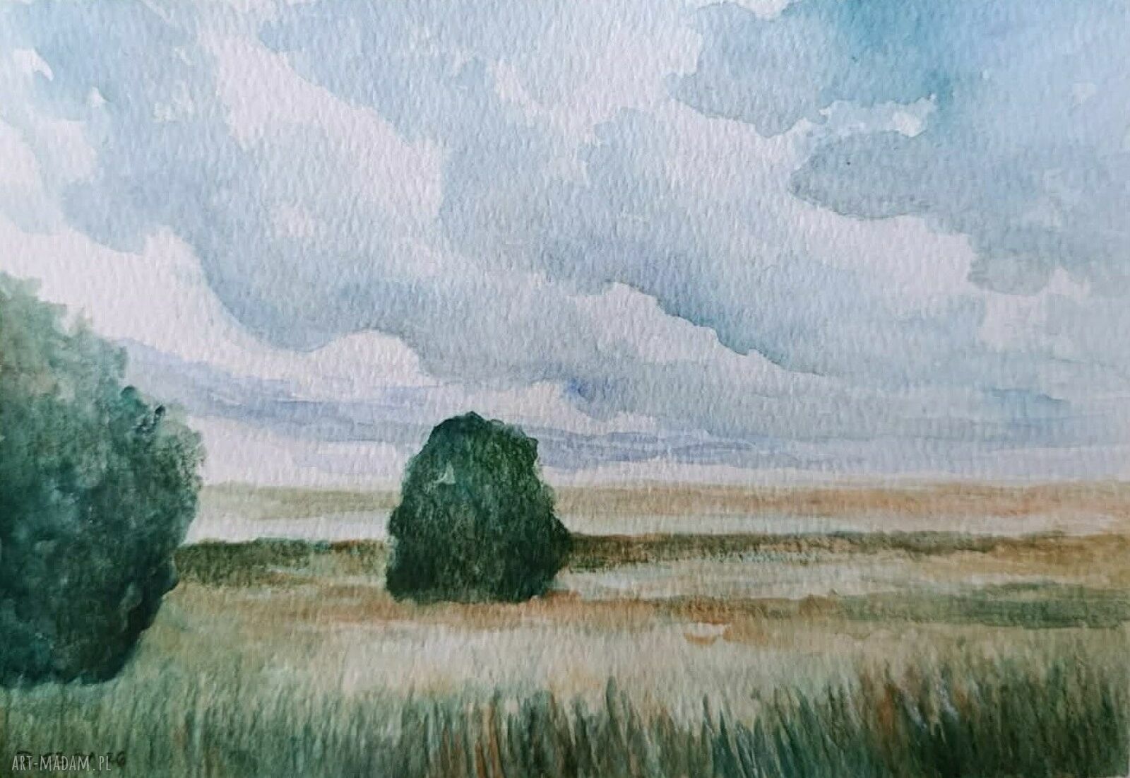 Pejzaż - akwarela formatu A5, sygnowana (Rembrandt, papier 300 g/m2)