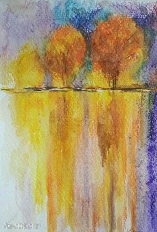 Pejzaż akwarela z drzewami 12,5x18 cm