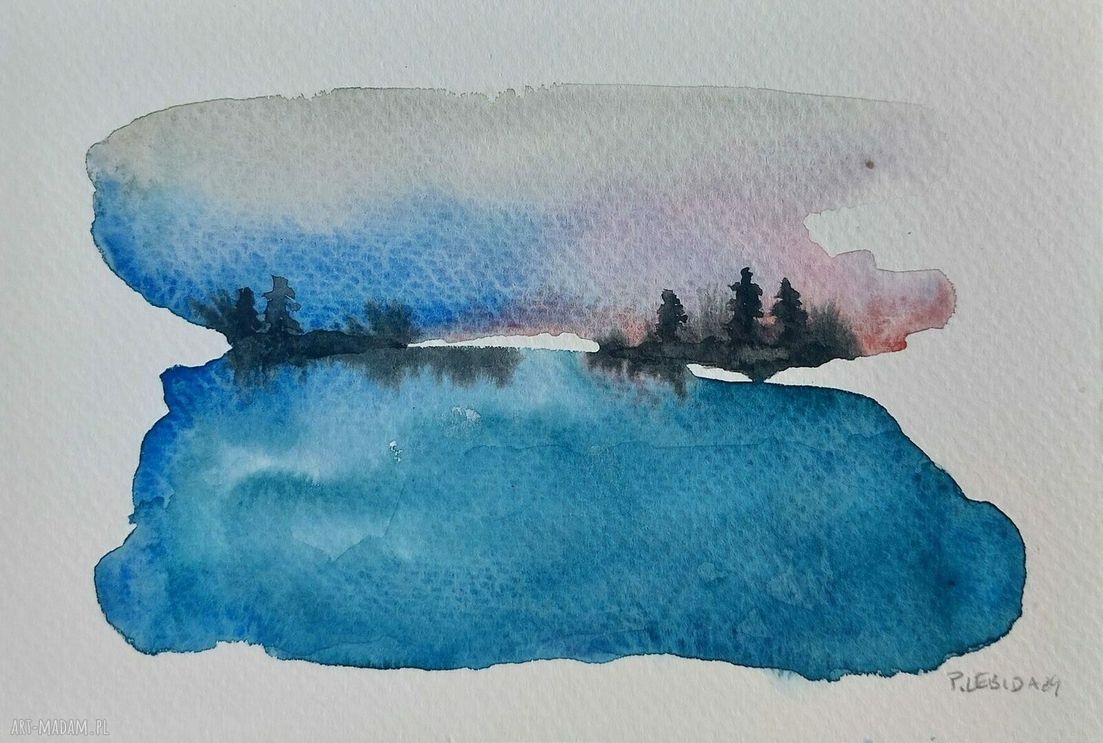 Pejzaż - oryginalna akwarela 12,5 x 18 cm (sygnowana)