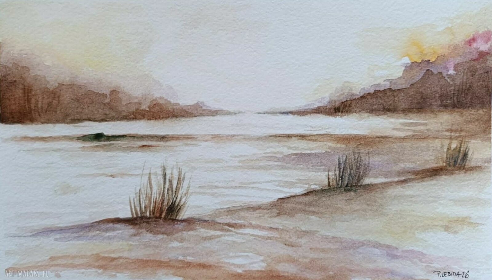 Pejzaż w akwareli 15x25 cm - oryginalny obraz bez oprawy