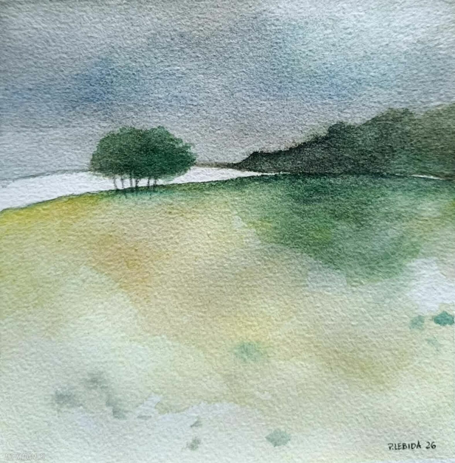 Pejzaż akwarela 15 x 15 cm Paulina Lebida - ręcznie malowany, bez ramy