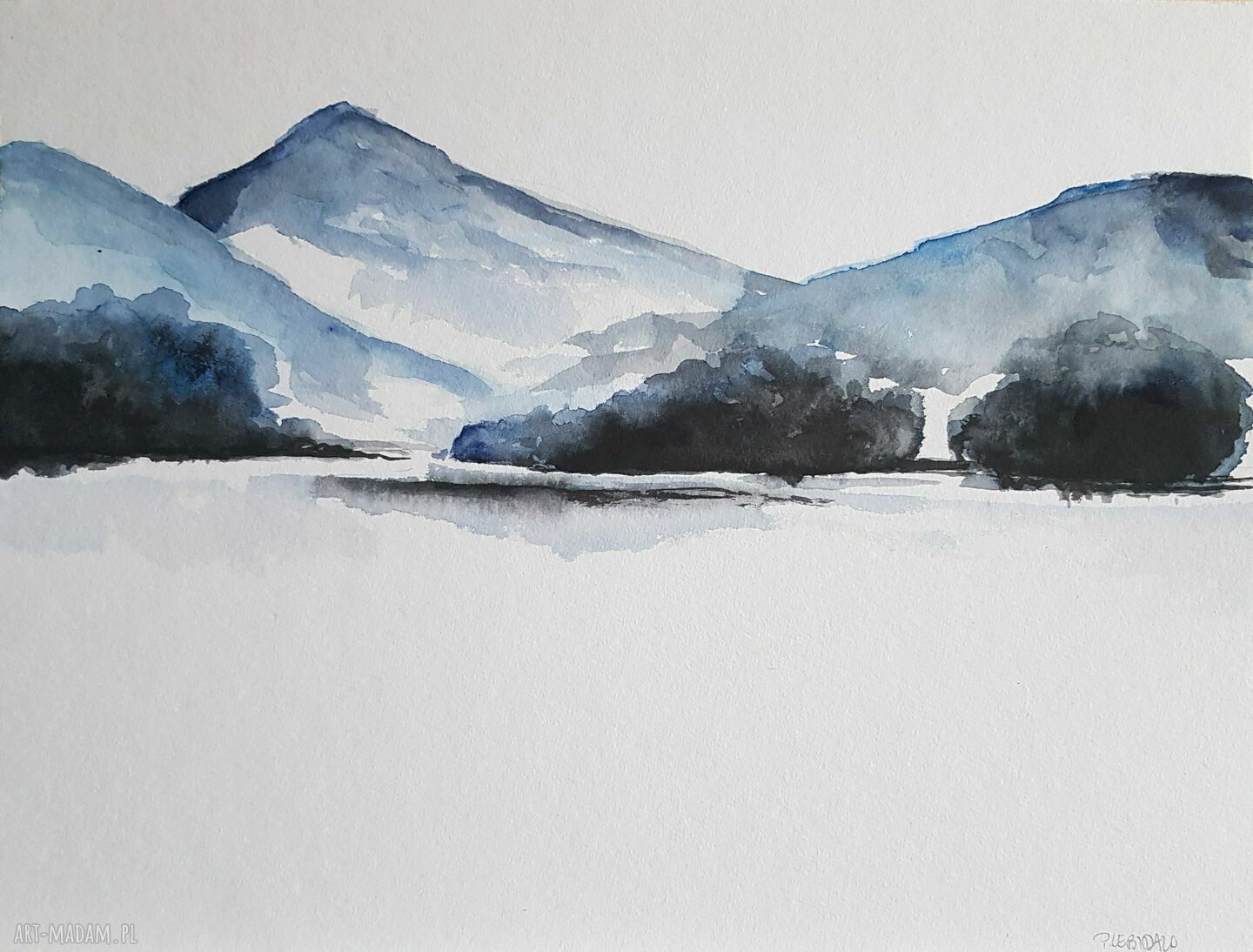 Pejzaż akwarela 32x24 cm - góry i jezioro