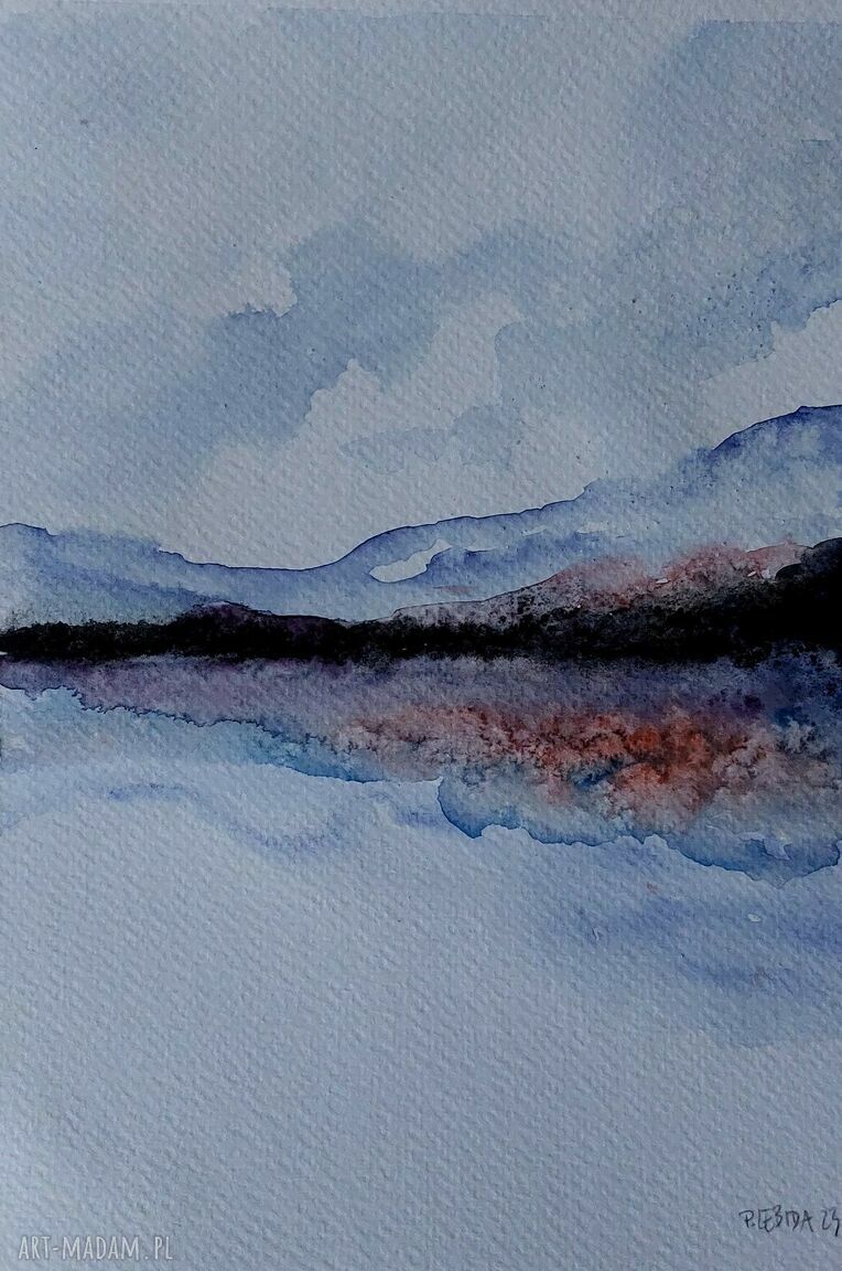 Pejzaż - ręcznie malowana akwarela 18x24 cm