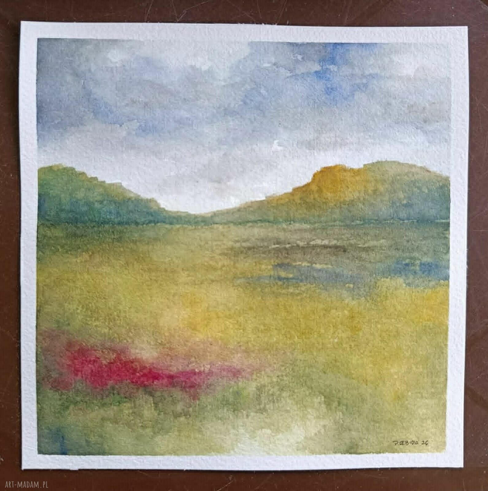 Pejzaż w akwareli - kwadrat 20x20 cm (sygnowany, bez ramy)