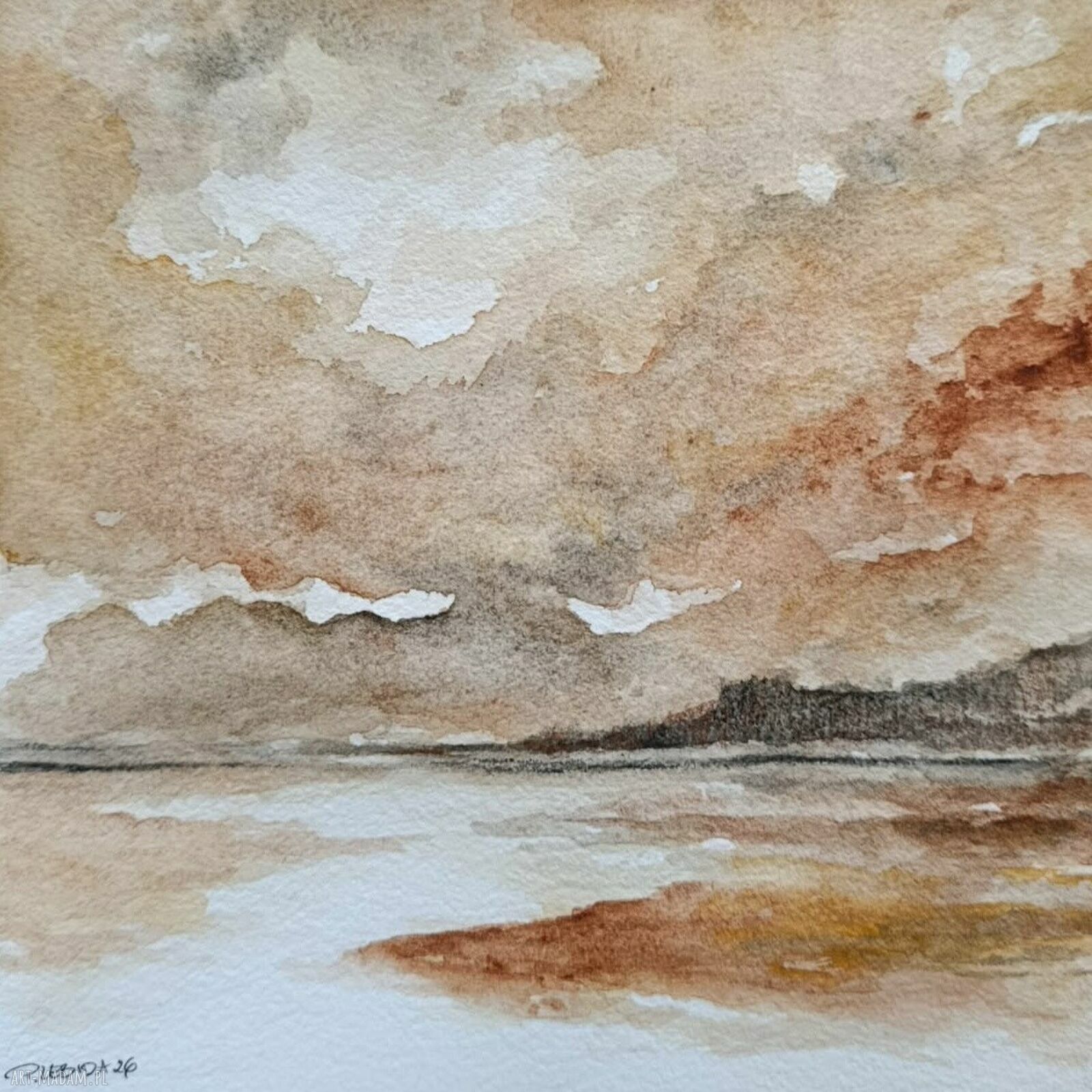 Pejzaż - oryginalna akwarela w formacie 20x20 cm (sygnowana)