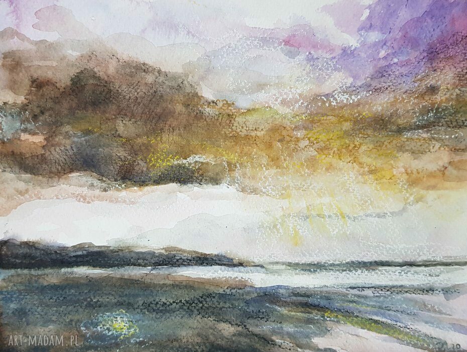 Pejzaż w akwareli w formacie 18x24 cm - technika mieszana