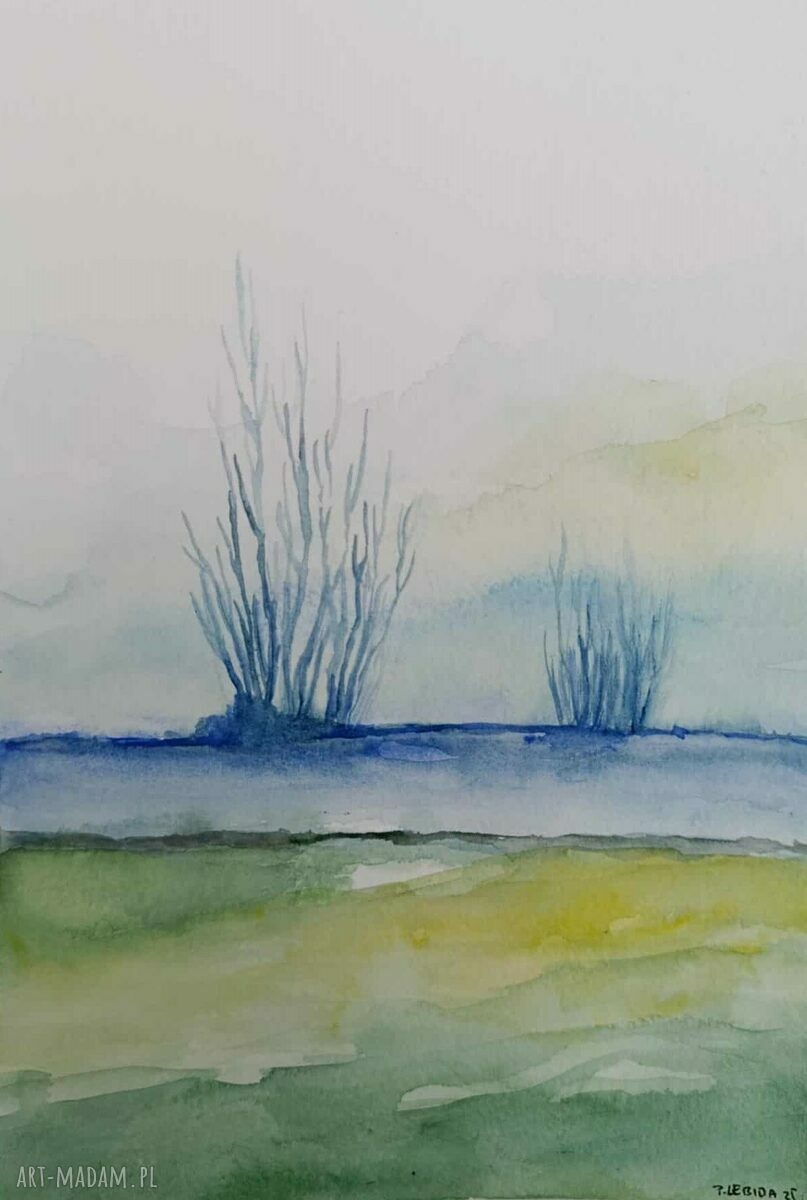 Pejzaż w akwareli 24 x 18 cm - oryginalny obraz sygnowany
