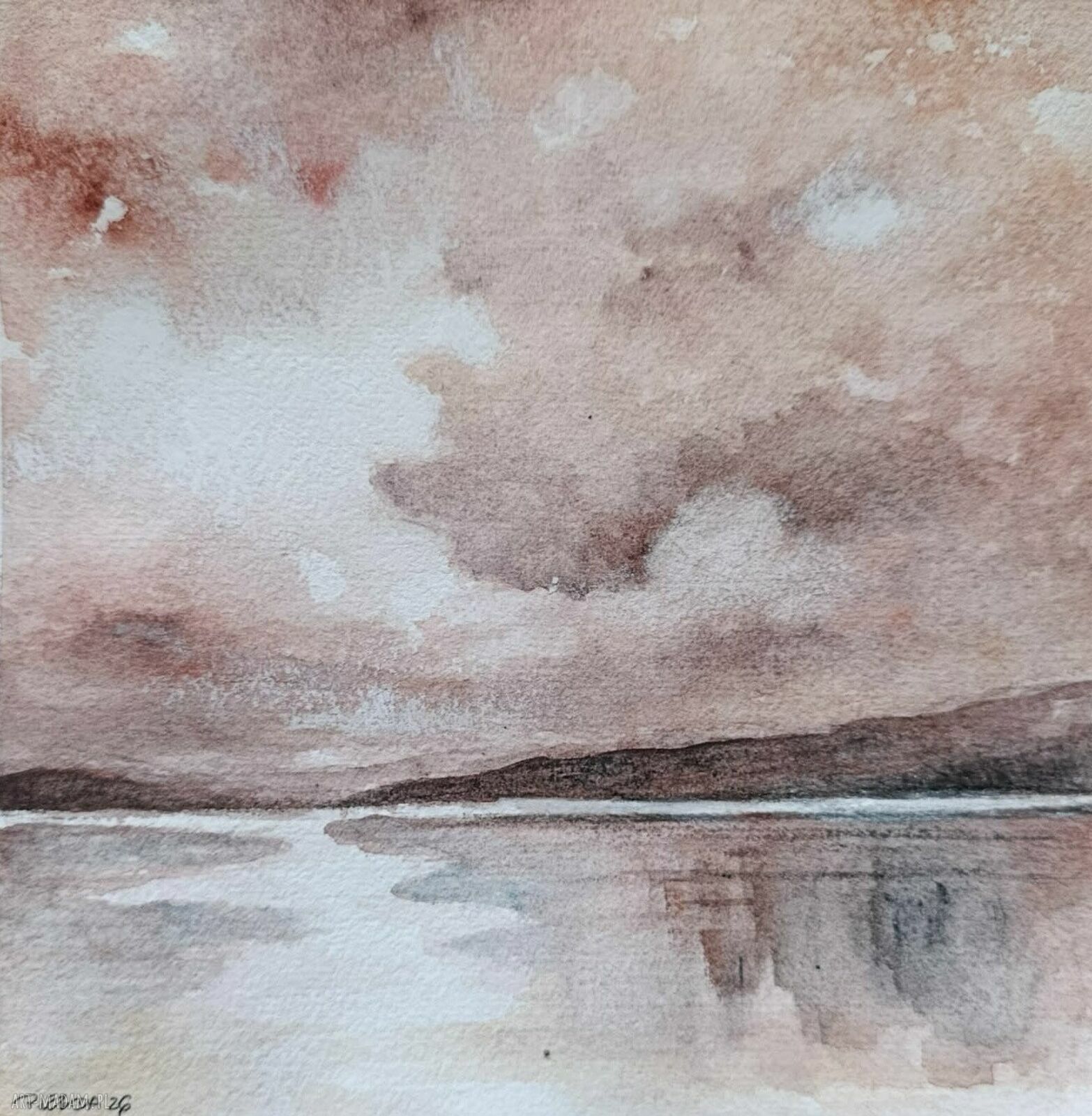 Pejzaż akwarela 20x20 cm - oryginalna praca Pauliny Lebidy