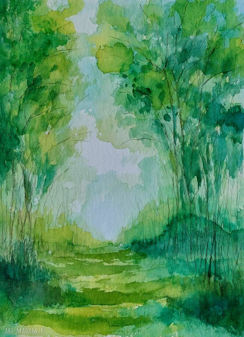 Pejzaż akwarela 24x32 cm - ręcznie malowany obraz Paulina Lebida