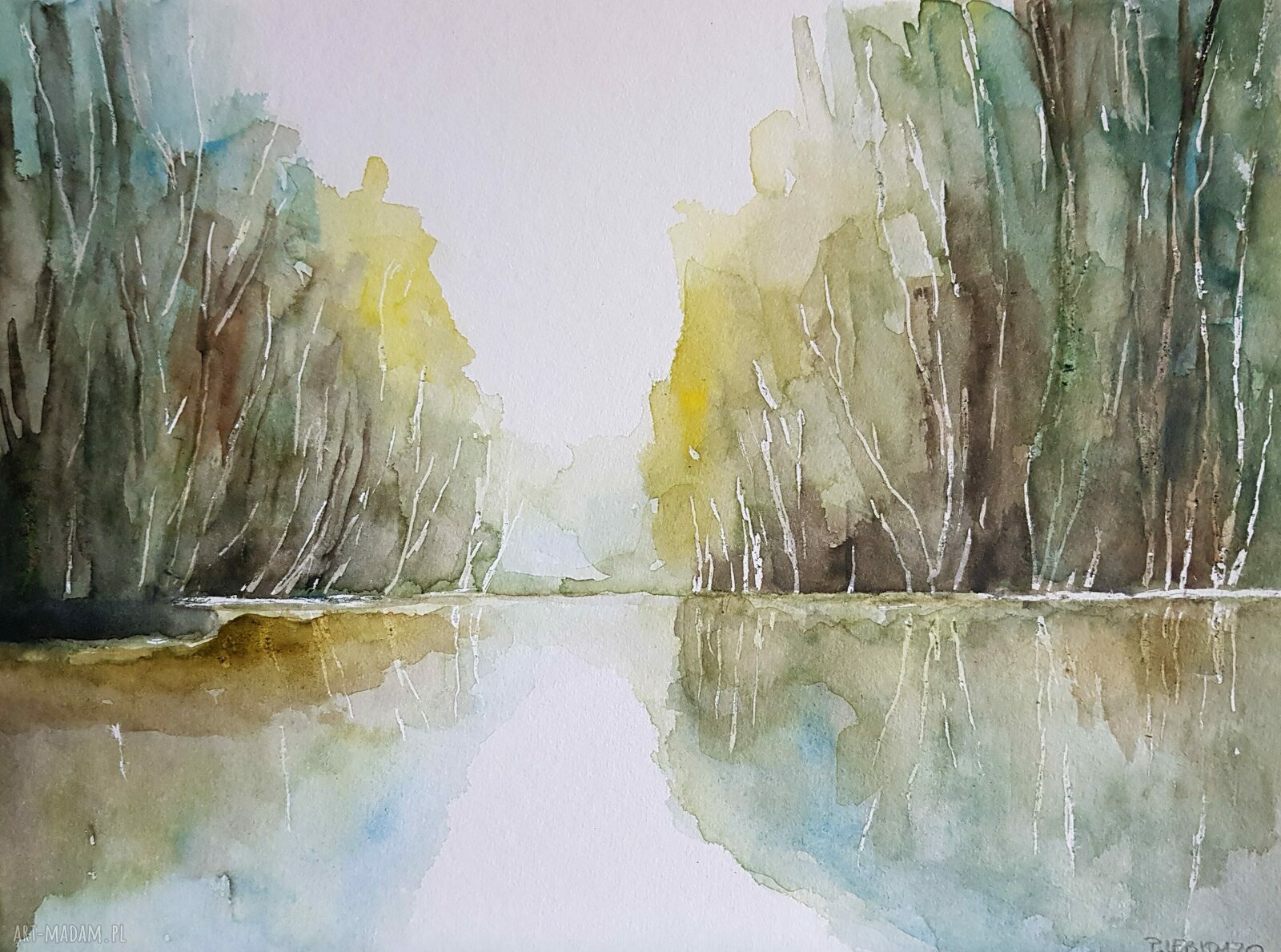 Pejzaż akwarela 32 x 24 cm - ręcznie malowany obraz na papierze 425 g/m2