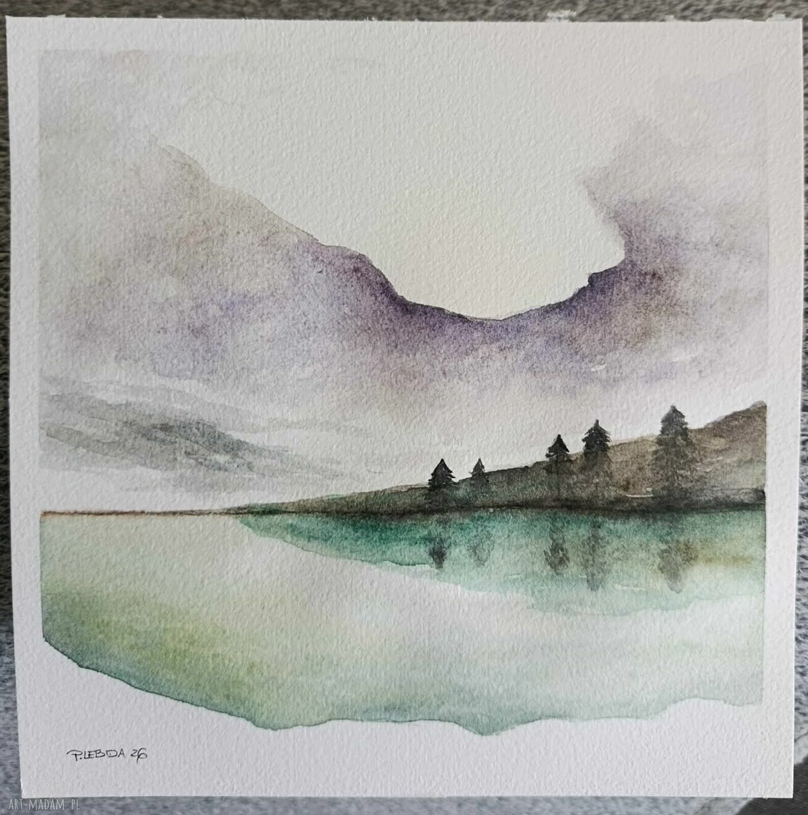 Pejzaż akwarela 20x20 cm - oryginalna praca Rembrandt