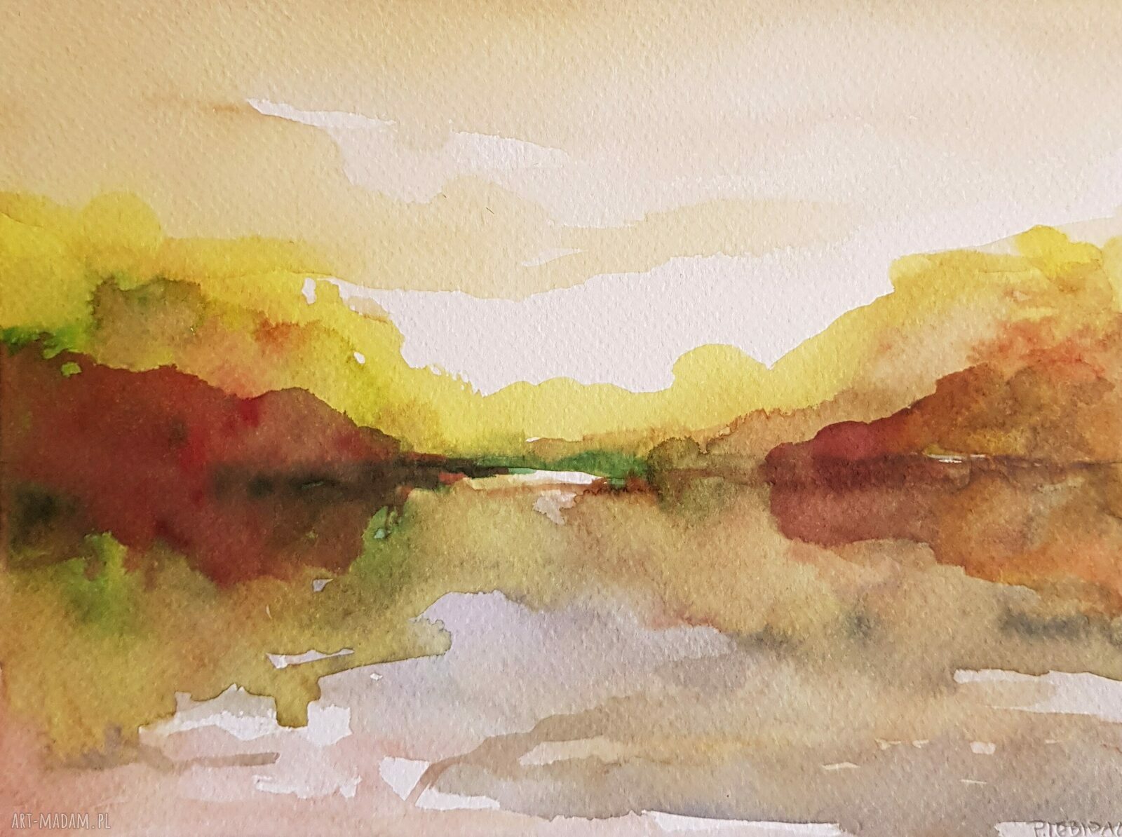Pejzaż akwarela 24x18 cm - ręcznie wykonany obraz na papierze 300 g/m2