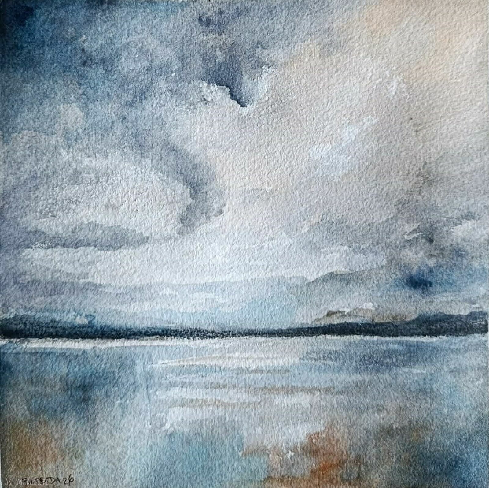 Pejzaż - akwarela 20x20 cm (kwadrat), sygnowana, bez ramy