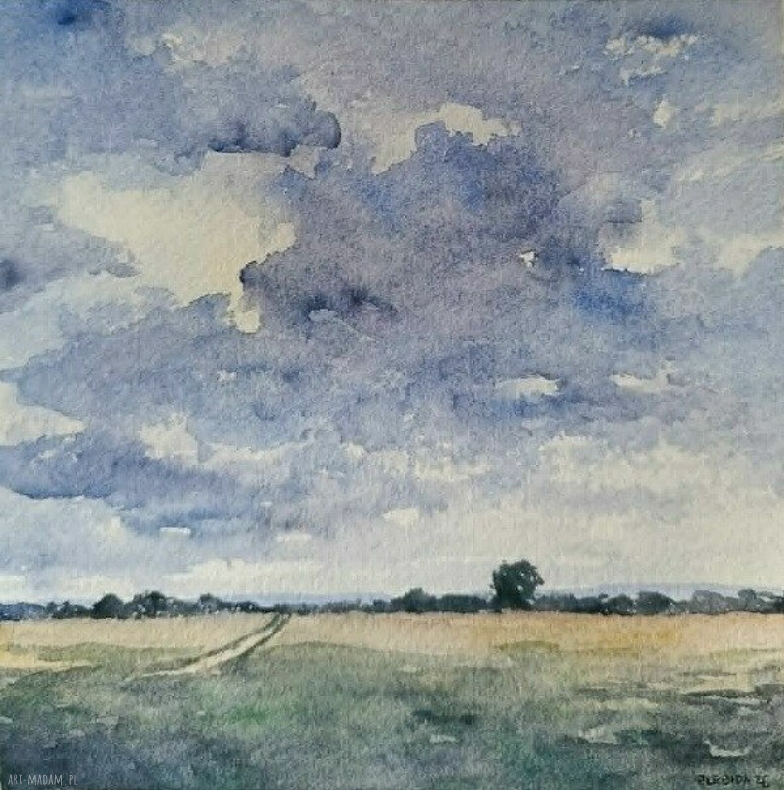 Pejzaż - oryginalna akwarela 20 x 20 cm