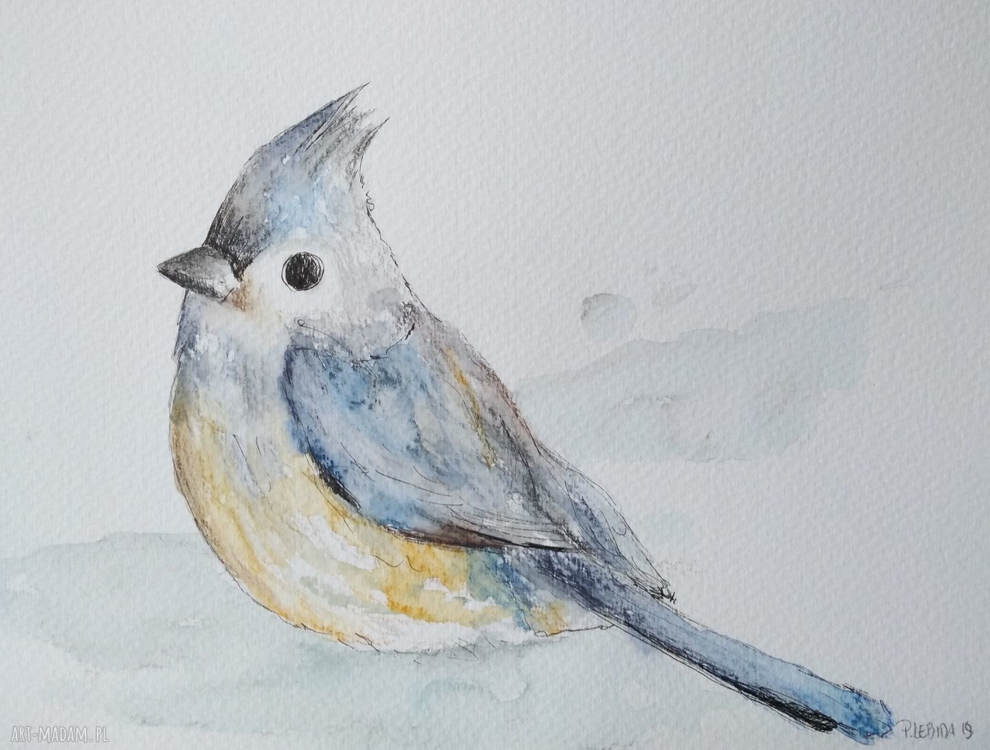 Ręcznie malowana akwarela Ptak 18x24 cm