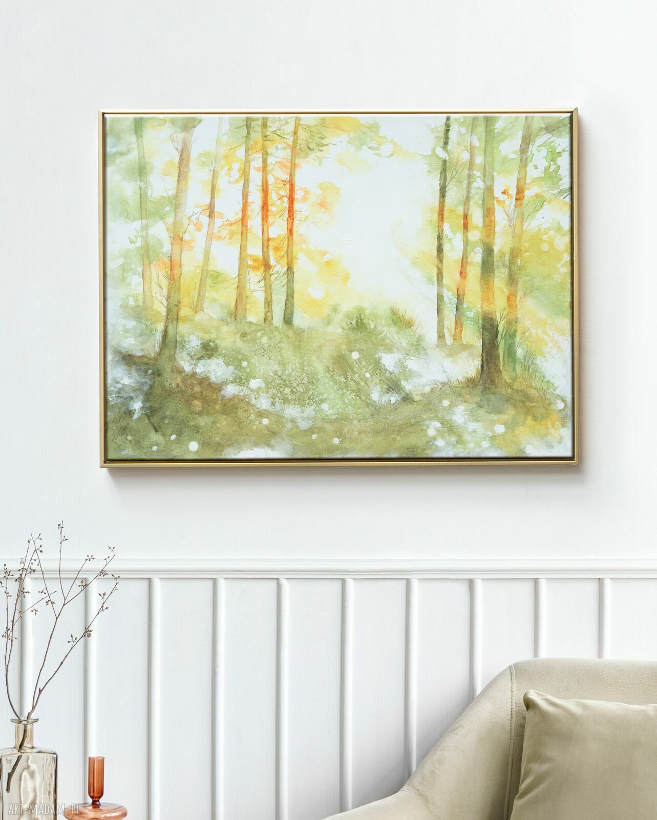 Akwarela „Świetlisty Las” - ręcznie malowany obraz na płótnie 50 x 70 cm