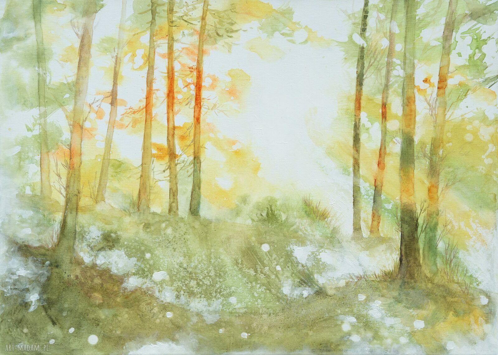 Akwarela „Świetlisty Las” - ręcznie malowany obraz na płótnie 50 x 70 cm