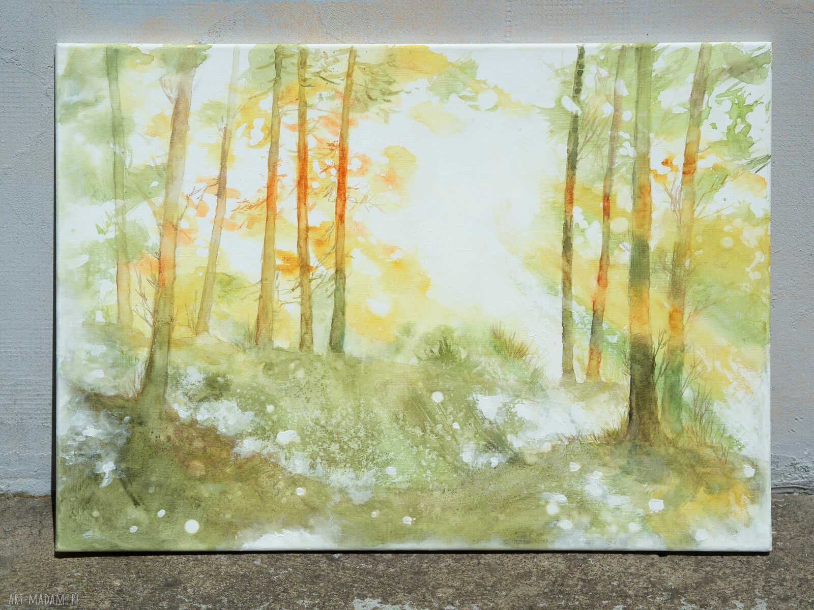 Akwarela „Świetlisty Las” - ręcznie malowany obraz na płótnie 50 x 70 cm