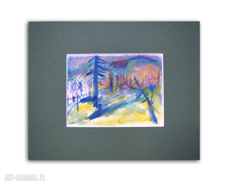 Akwarela widok górski - oryginalny pejzaż w passepartout 24x30 cm