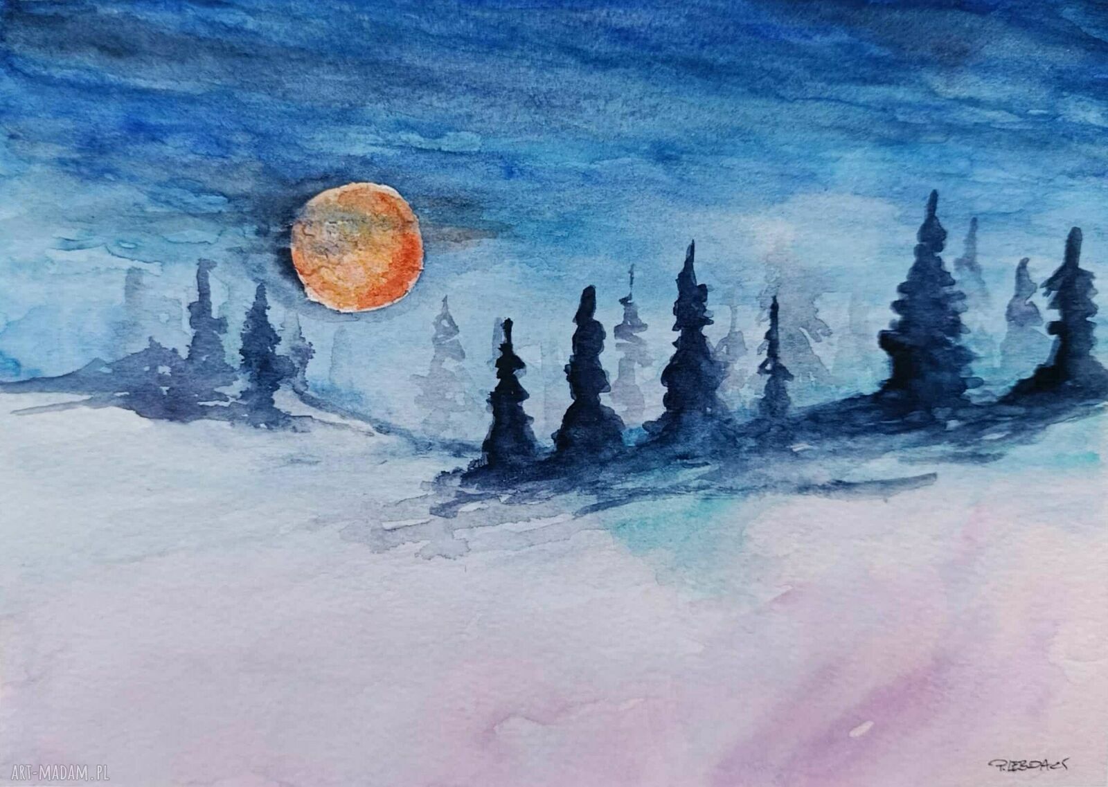 Zima - akwarela Paulina Lebida (18x25 cm)