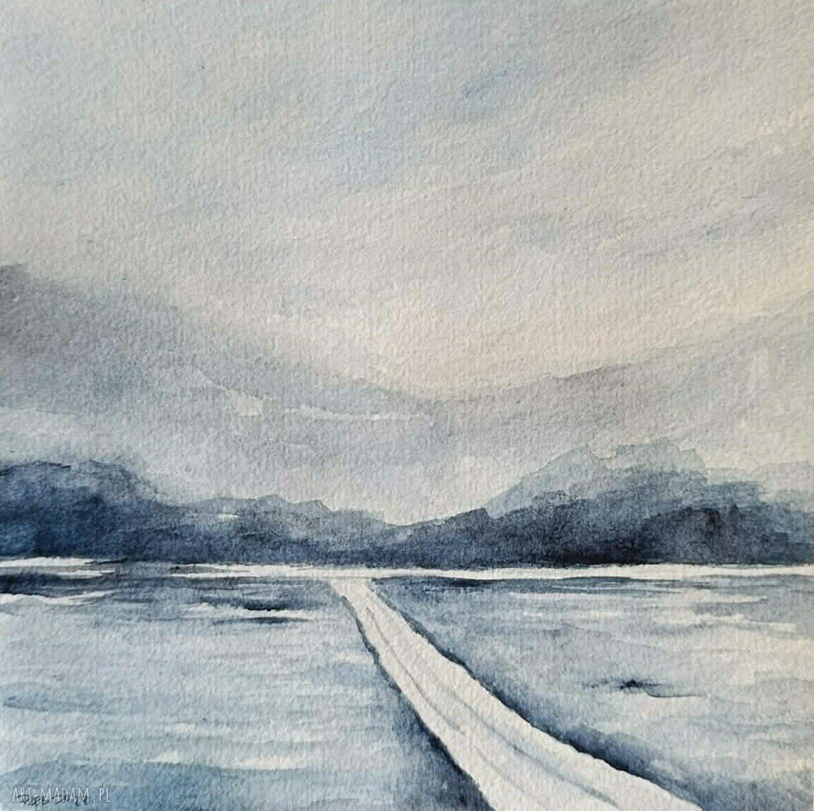 ZIMA - akwarela formatu 20x20 cm