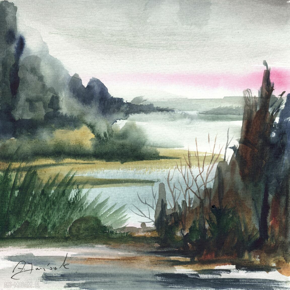 Akwarele „Pejzaże” - zestaw 4 obrazów 20x20 cm