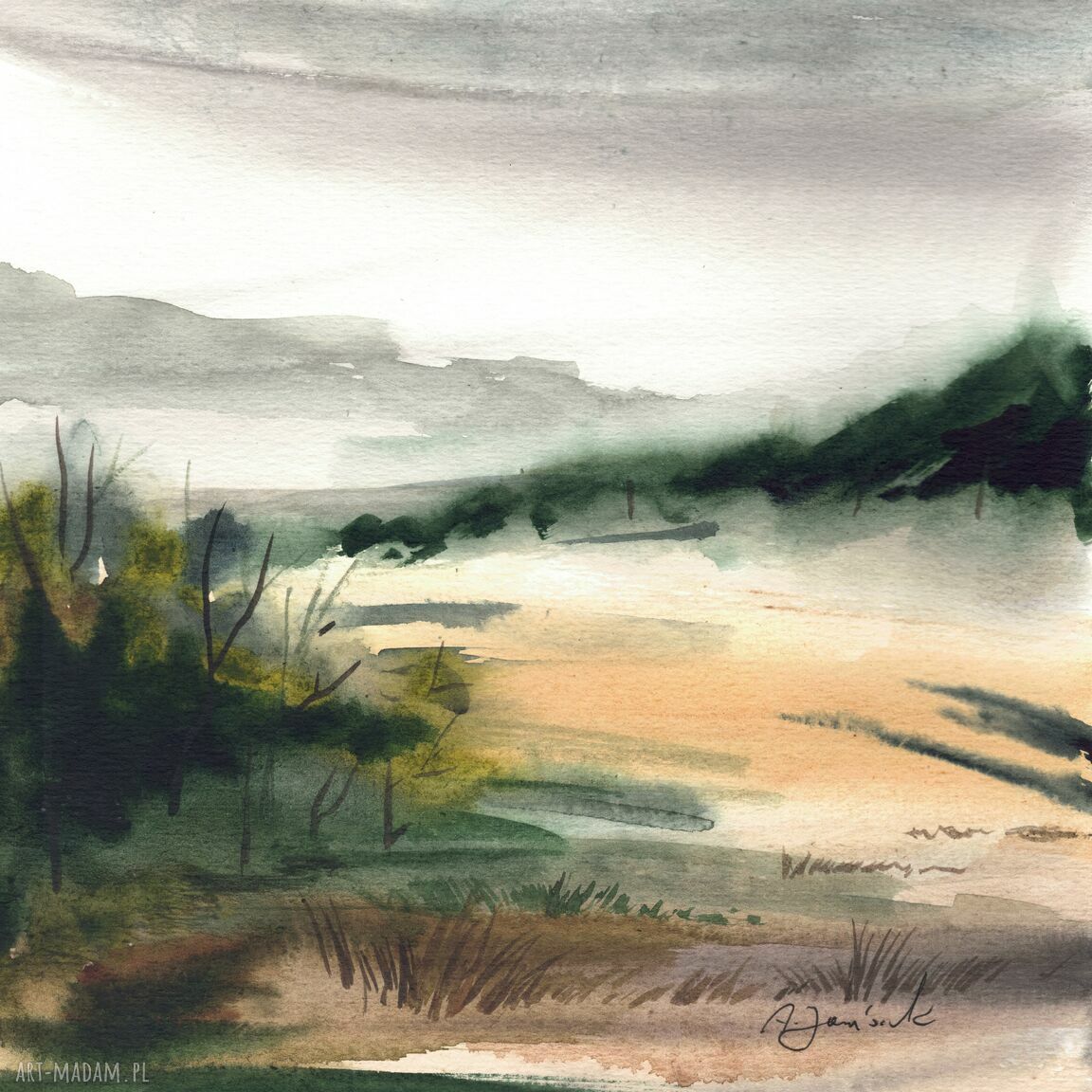 Akwarele „Pejzaże” - zestaw 4 obrazów 20x20 cm