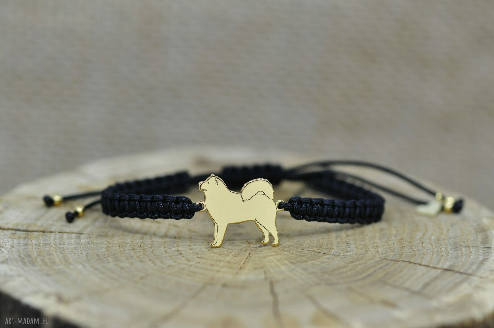 Alaskan Malamute - bransoletka z psem ze srebra 925 pozłacanego, regulowana 15,5-23 cm