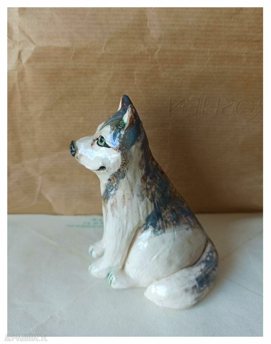 Ręcznie robiona figurka ceramiczna Alaskan Malamute - pieski na półkę