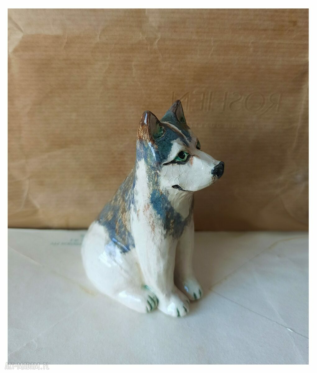Ręcznie robiona figurka ceramiczna Alaskan Malamute - pieski na półkę