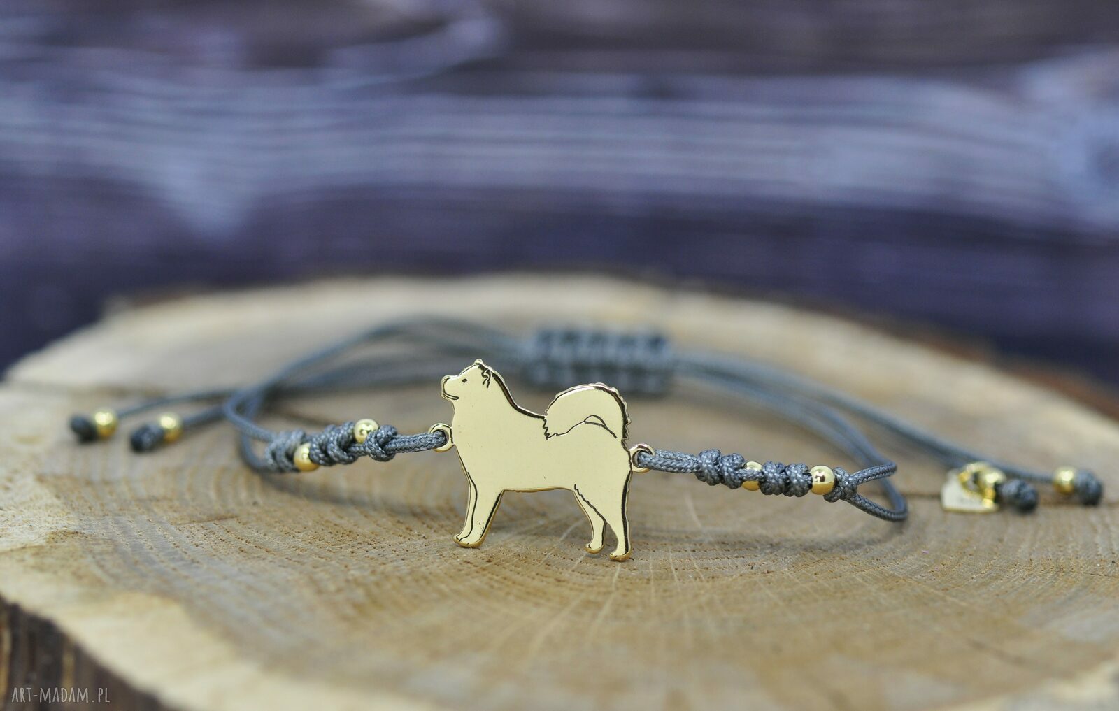 Alaskan Malamute - bransoletka z psem w srebrze 925 pozłacana