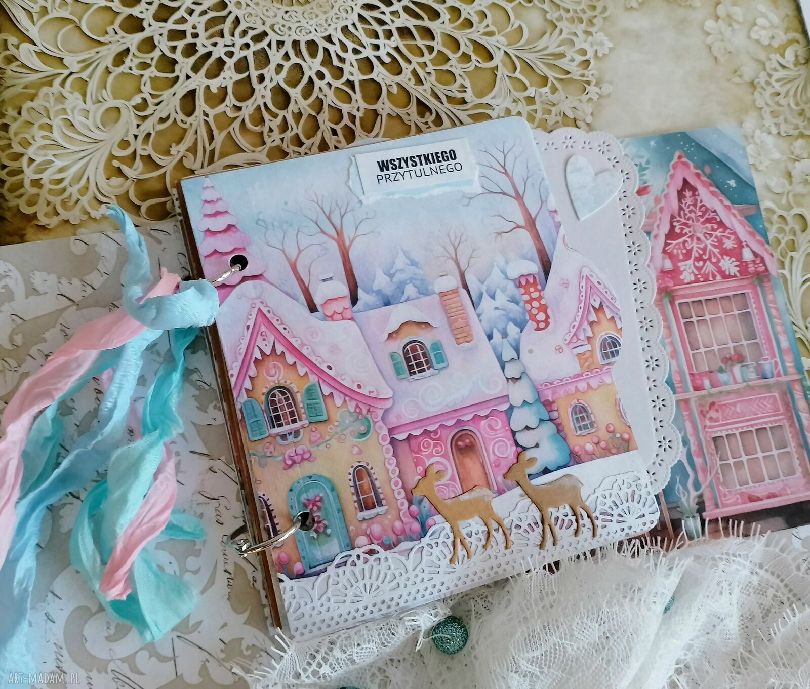 Album na zdjęcia i zimowe zapiski - ręcznie robiony scrapbooking 14x12 cm