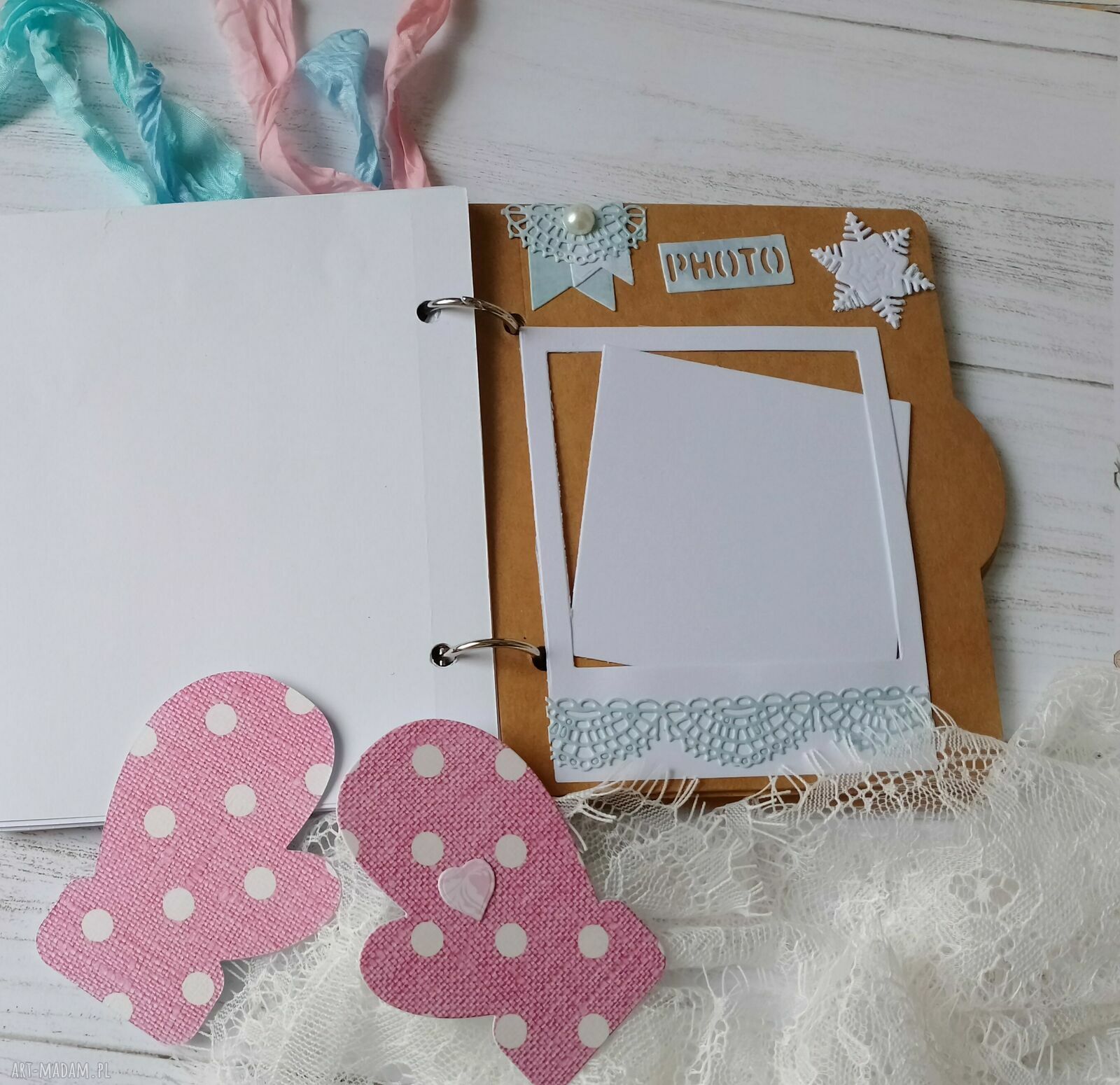 Album na zdjęcia i zimowe zapiski - ręcznie robiony scrapbooking 14x12 cm