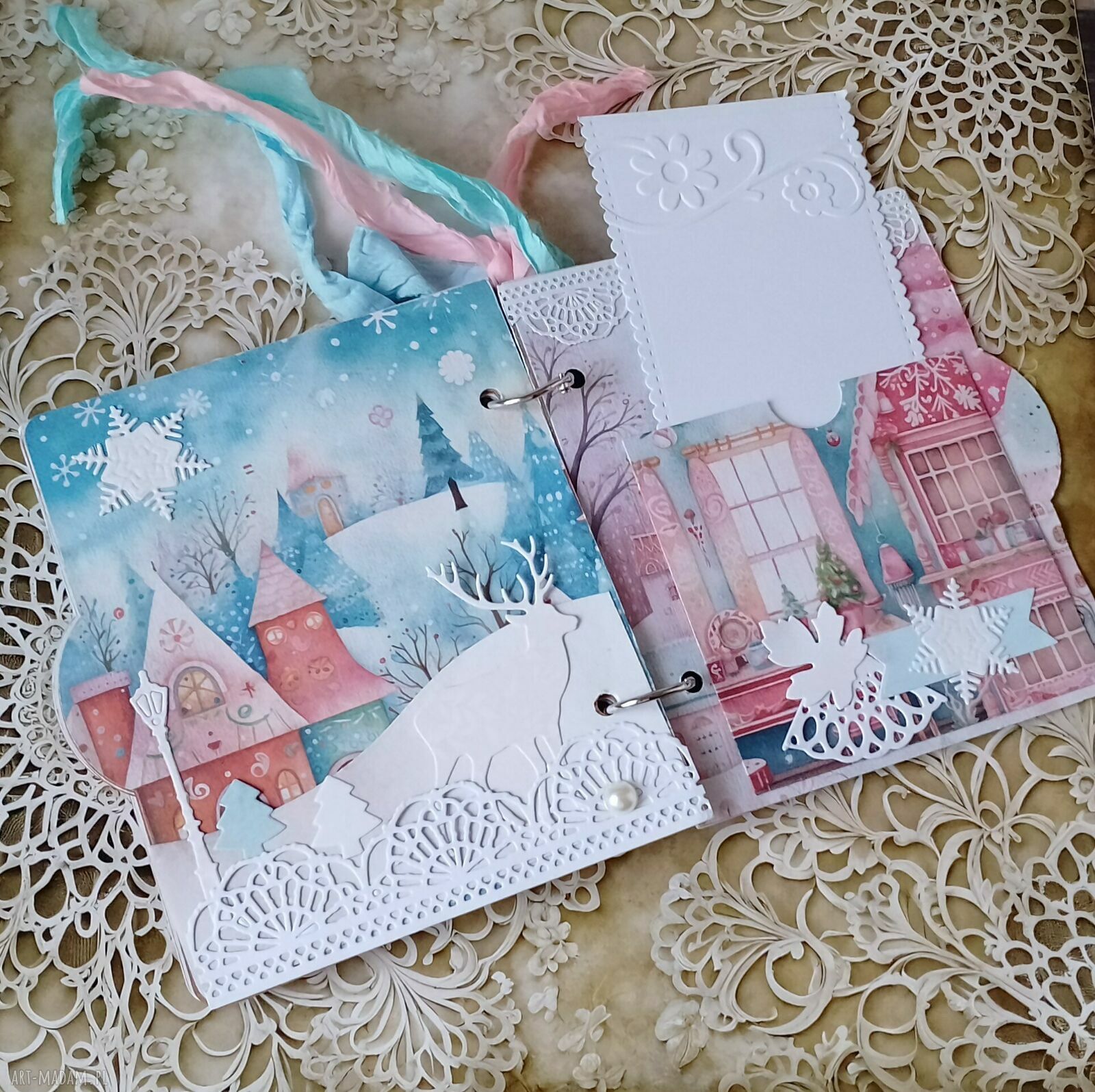 Album na zdjęcia i zimowe zapiski - ręcznie robiony scrapbooking 14x12 cm