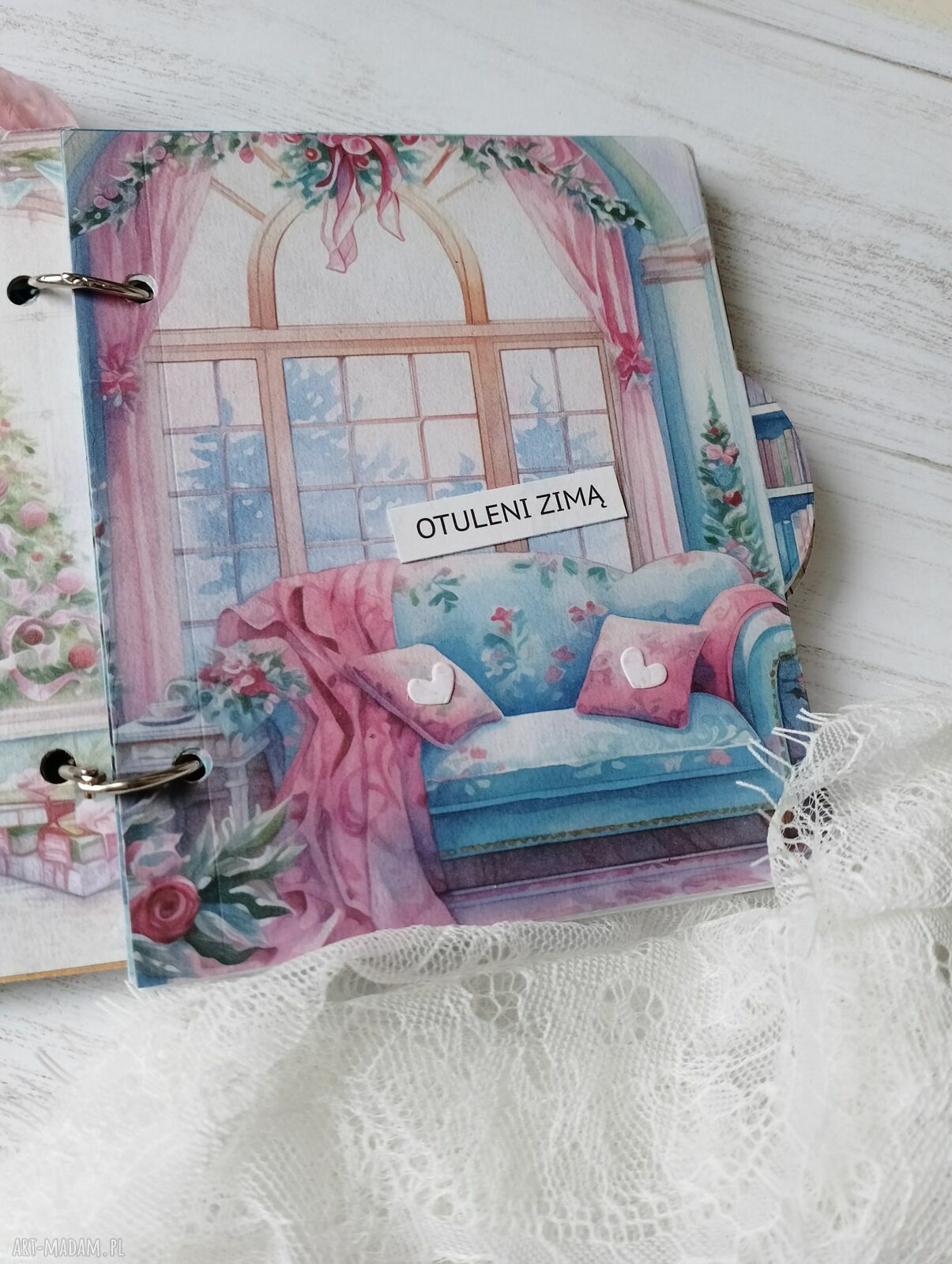 Album na zdjęcia i zimowe zapiski - ręcznie robiony scrapbooking 14x12 cm