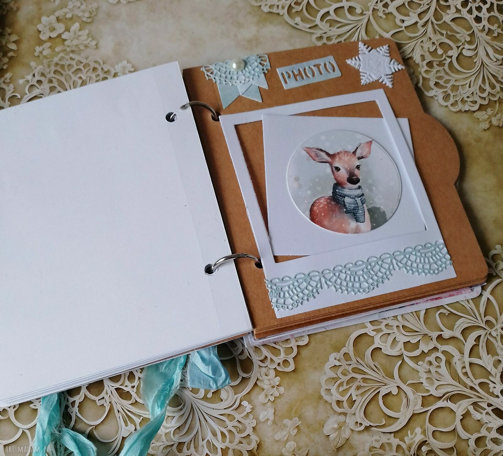 Album na zdjęcia i zimowe zapiski - ręcznie robiony scrapbooking 14x12 cm
