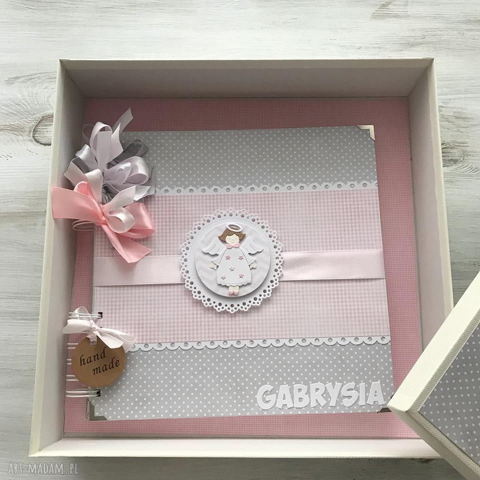 scrapbooking albumy: Album w pudełku urodziny roczek chrzest Ręcznie wykonane
