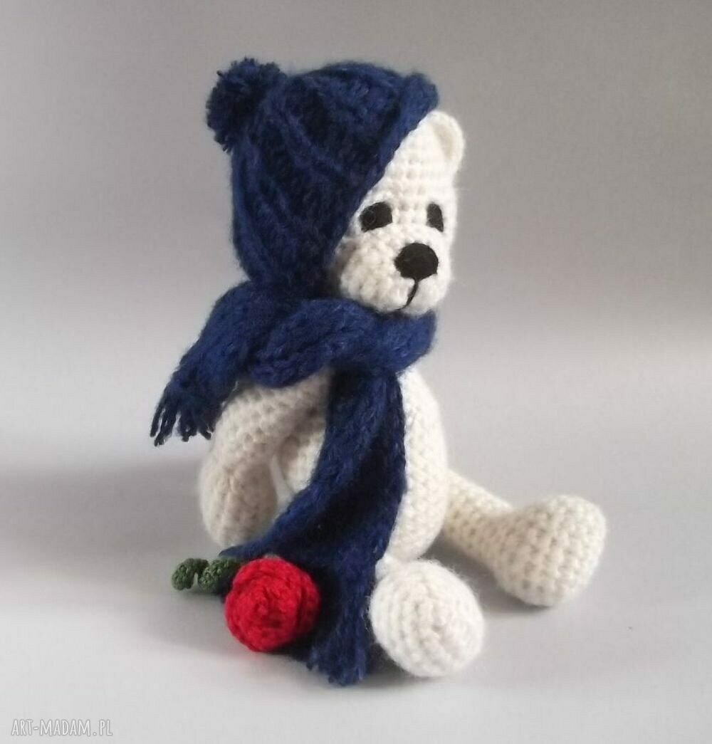 Imienny miś Aleksander (33 cm) - maskotka szydełkowa na prezent