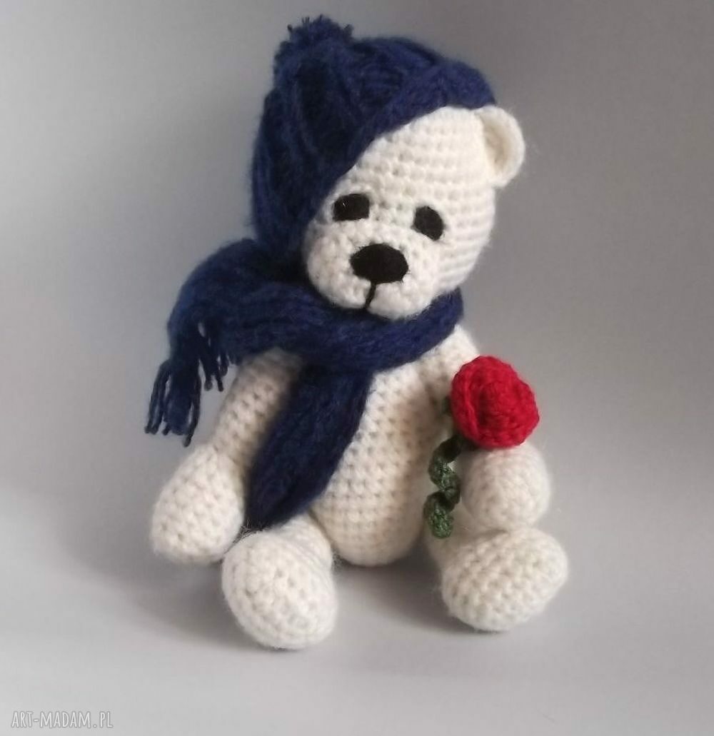 Imienny miś Aleksander (33 cm) - maskotka szydełkowa na prezent