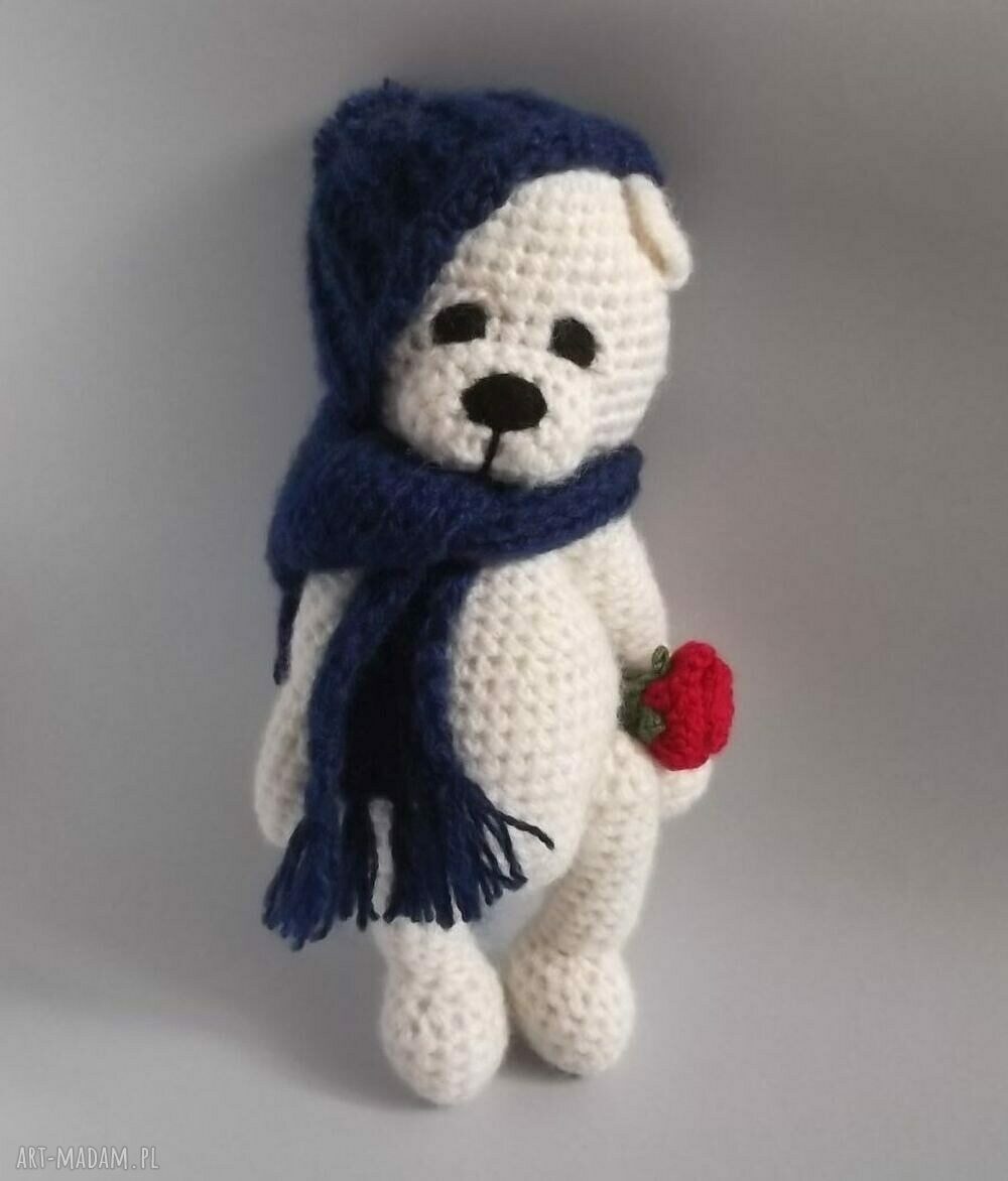 Imienny miś Aleksander (33 cm) - maskotka szydełkowa na prezent