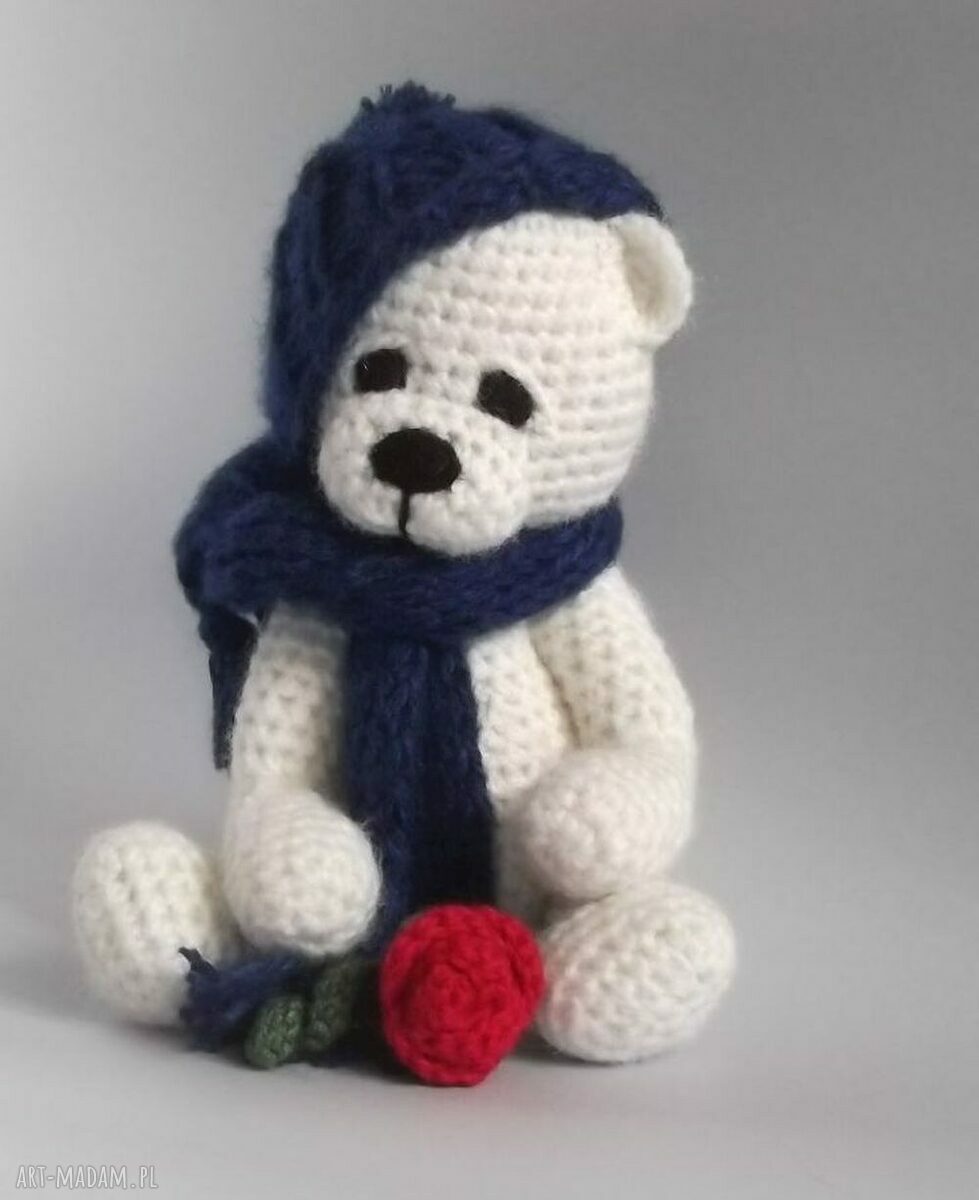 Imienny miś Aleksander (33 cm) - maskotka szydełkowa na prezent