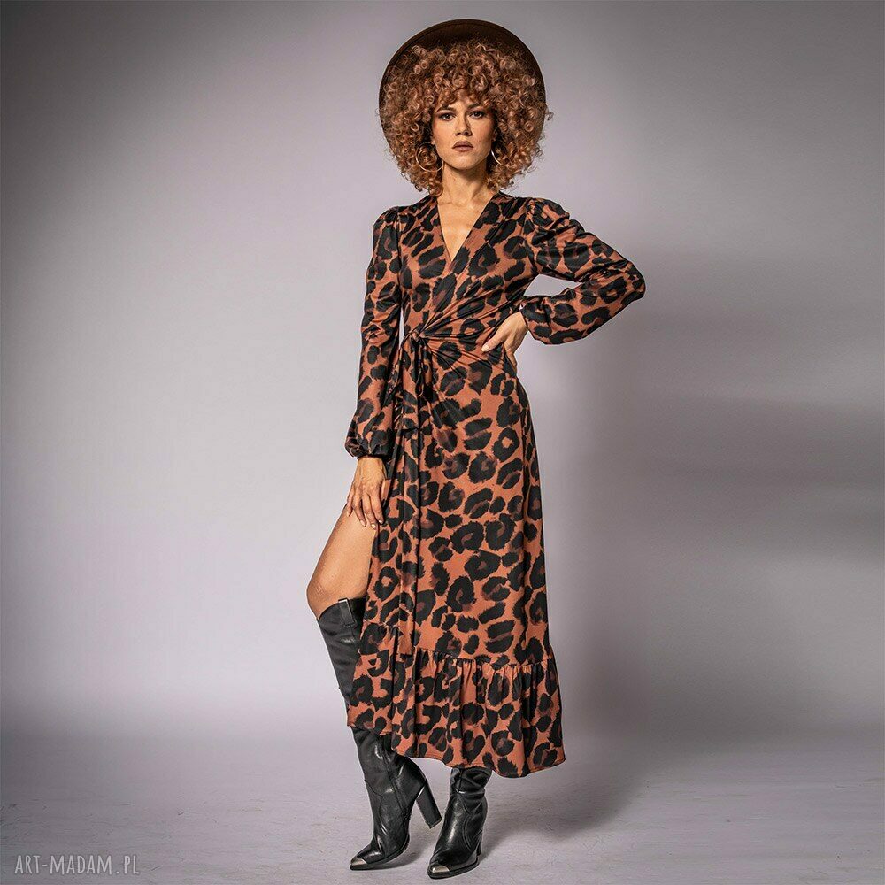 Alicia maxi - długa sukienka w panterkę boho, kopertowa i wiązana w talii