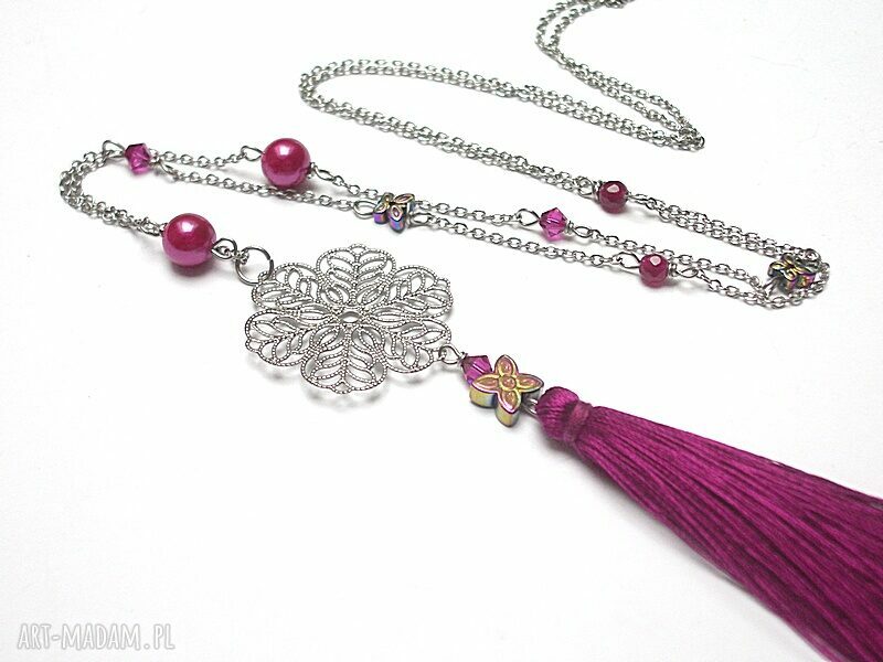 Alloys Collection BOHO naszyjnik z perłami Majorka, jadeitem i Swarovski (stal szlachetna)