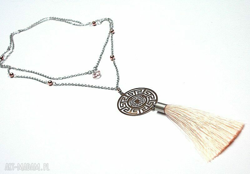 Długi naszyjnik 100 cm Rose Gold filigran z hematytami i satynowym chwostem Alloys Collection