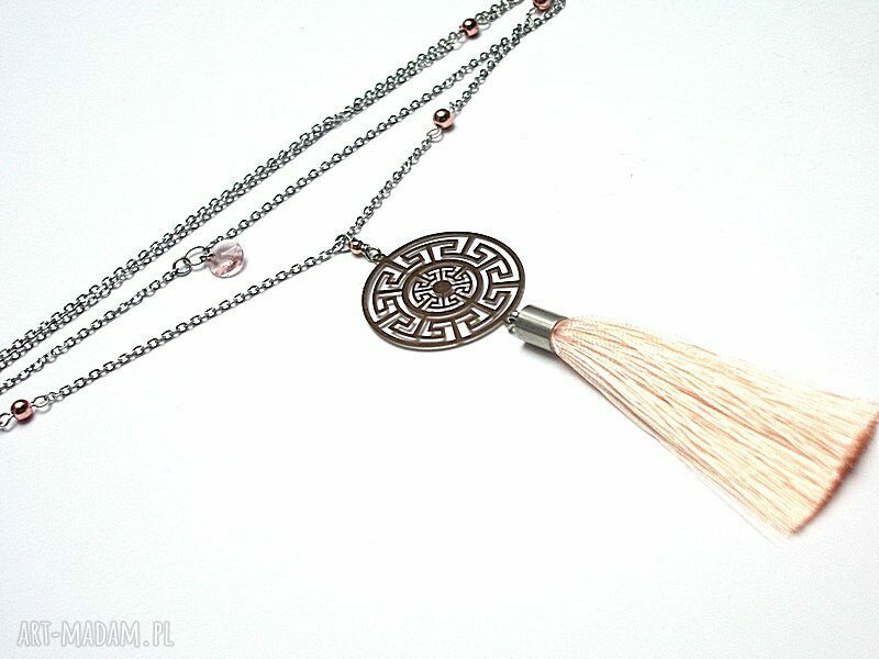 Długi naszyjnik 100 cm Rose Gold filigran z hematytami i satynowym chwostem Alloys Collection