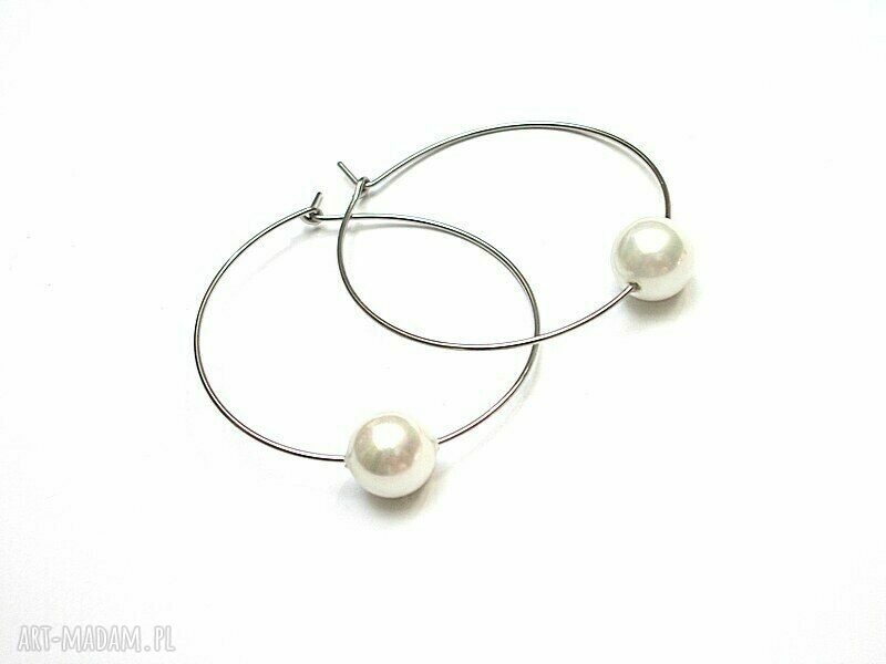 Kolczyki koła ze stali szlachetnej z perłami Swarovski Alloys Collection /one pearl/ white