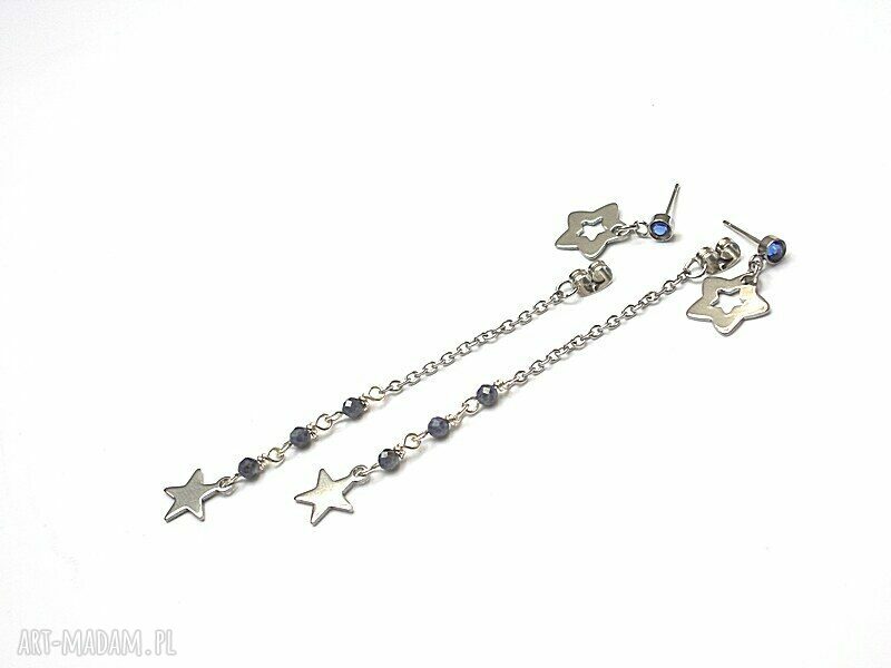 Kolczyki gwiazdki ze stali szlachetnej Swarovski i szafir