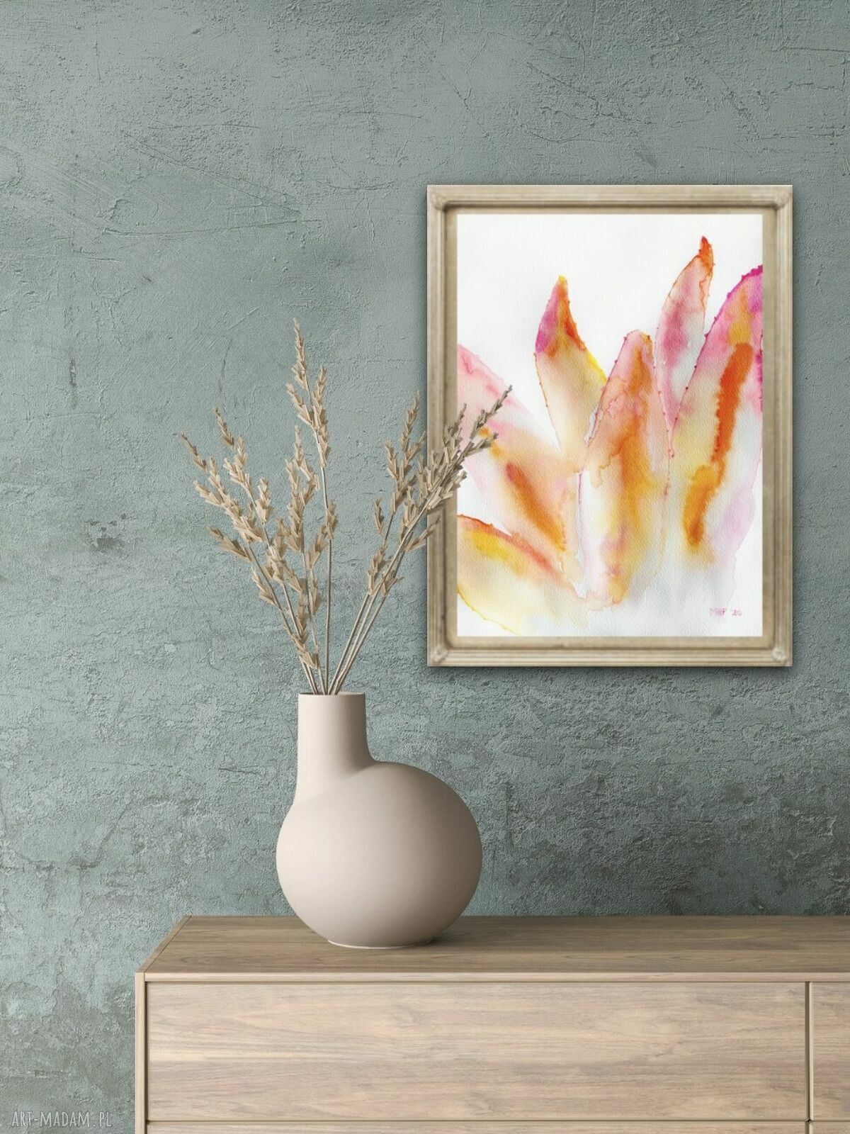 Aloes róż i pomarańcz - akwarela A4 w stylu Bohemian Soul